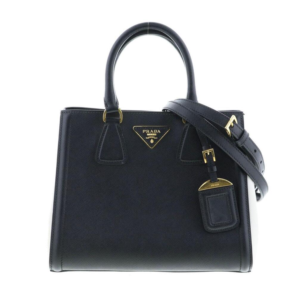 Prada Saffiano Lux Bicolor Satchel Shoulder Bag black